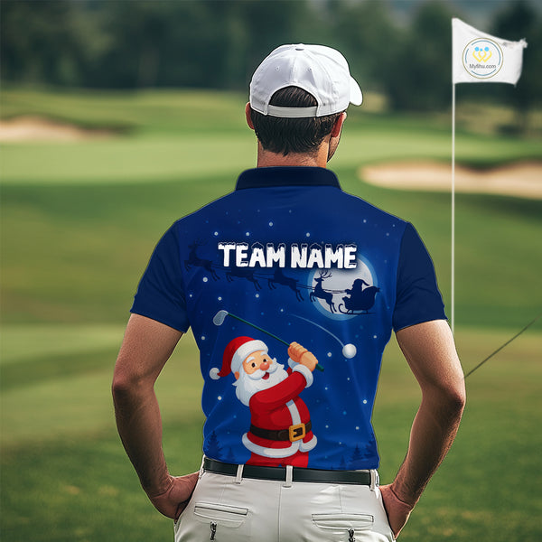 Funny Santa Christmas Golf polo shirts for men Custom Blue team golf jerseys, Christmas golf gifts NQS10828