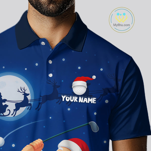Funny Santa Christmas Golf polo shirts for men Custom Blue team golf jerseys, Christmas golf gifts NQS10828