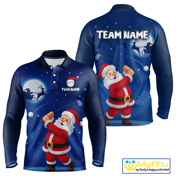 Funny Santa Christmas Golf polo shirts for men Custom Blue team golf jerseys, Christmas golf gifts NQS10828