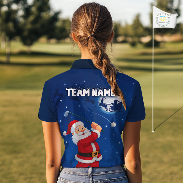 Funny Santa Christmas Golf polo shirts for Women Custom Blue team golf jerseys, Christmas golf gifts NQS10828