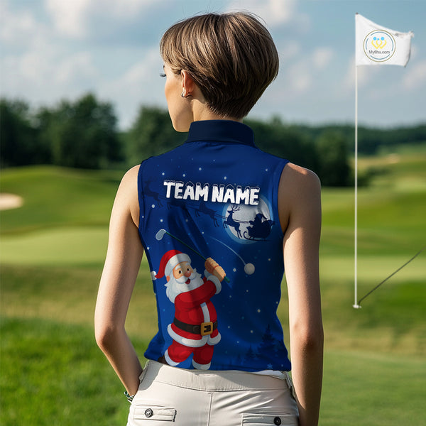 Funny Santa Christmas Golf Sleeveless polo shirt Custom Blue team golf jerseys, Christmas golf gifts NQS10828