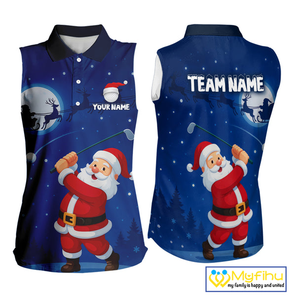 Funny Santa Christmas Golf Sleeveless polo shirt Custom Blue team golf jerseys, Christmas golf gifts NQS10828