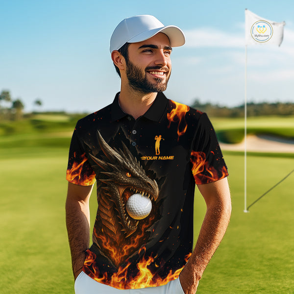 Flame Dragon Golf Polo Shirts For Men Custom Dragon team mens golf outfits, cool golf gifts NQS10861