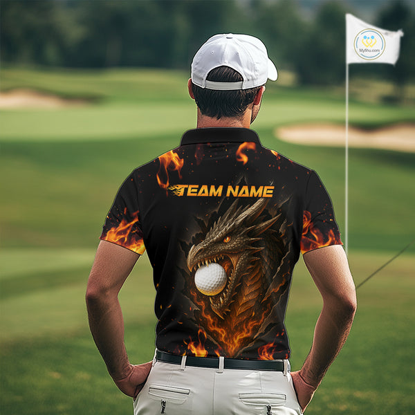 Flame Dragon Golf Polo Shirts For Men Custom Dragon team mens golf outfits, cool golf gifts NQS10861