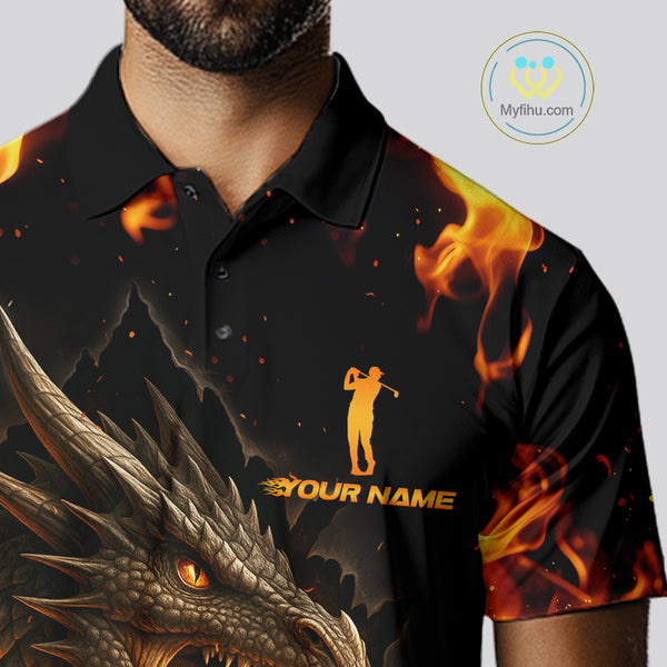 Flame Dragon Golf Polo Shirts For Men Custom Dragon team mens golf outfits, cool golf gifts NQS10861