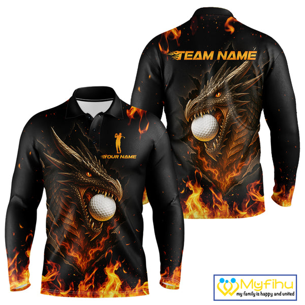 Flame Dragon Golf Polo Shirts For Men Custom Dragon team mens golf outfits, cool golf gifts NQS10861