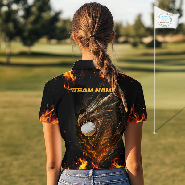 Flame Dragon Golf Polo Shirts For Women Custom Dragon team ladies golf outfits, cool golf gifts NQS10861