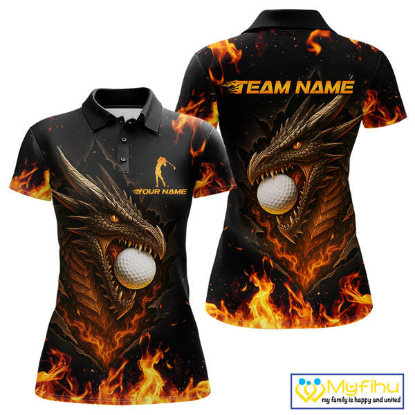 Flame Dragon Golf Polo Shirts For Women Custom Dragon team ladies golf outfits, cool golf gifts NQS10861