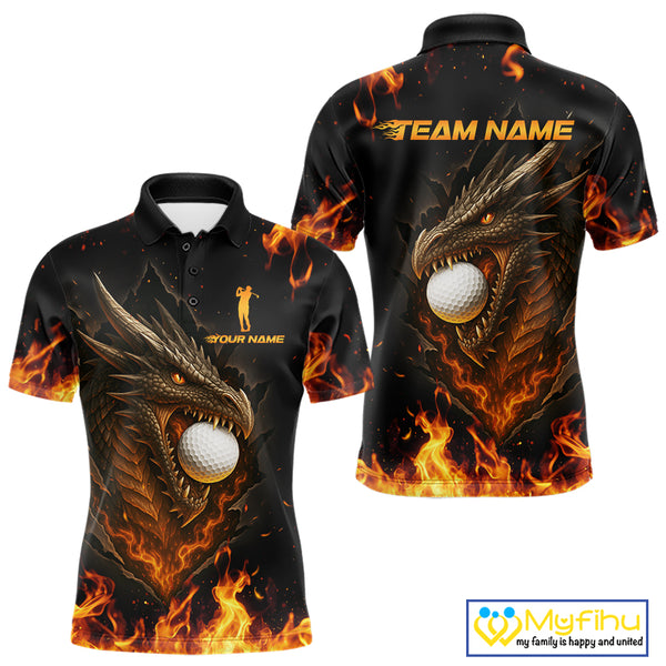Flame Dragon Golf Polo Shirts For Men Custom Dragon team mens golf outfits, cool golf gifts NQS10861