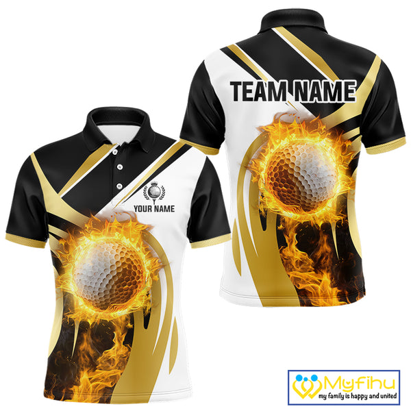 Black and White Gold Flame Golf Polo Shirts For Men custom team men golf attire, gift for golf lovers NQS10905