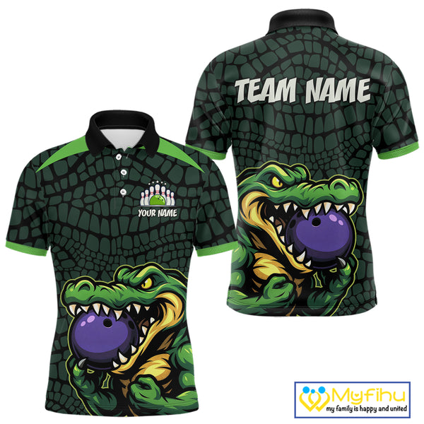 Green Alligator Bowling Polo, Quarter Zip shirts for Men Custom Team bowling uniform jersey NQS10734