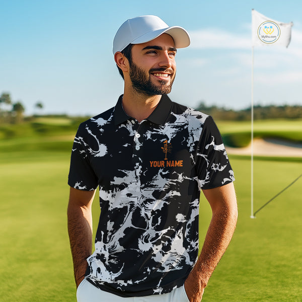 Black and Gray Camo Orange Disc Golf basket Mens Disc golf polo shirts Custom team disc golf jerseys NQS10796