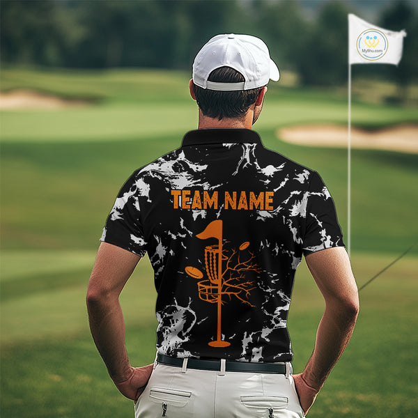 Black and Gray Camo Orange Disc Golf basket Mens Disc golf polo shirts Custom team disc golf jerseys NQS10796