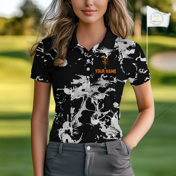 Black and Gray Camo Orange Disc Golf basket Women Disc golf polo shirts Custom team disc golf jerseys NQS10796