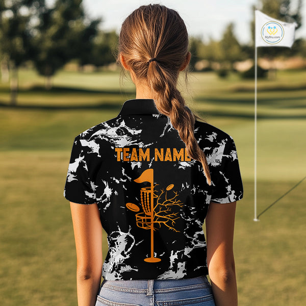 Black and Gray Camo Orange Disc Golf basket Women Disc golf polo shirts Custom team disc golf jerseys NQS10796