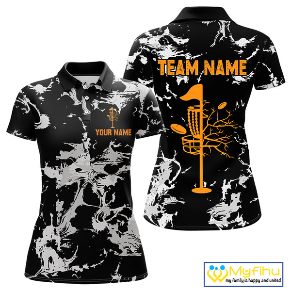 Black and Gray Camo Orange Disc Golf basket Women Disc golf polo shirts Custom team disc golf jerseys NQS10796