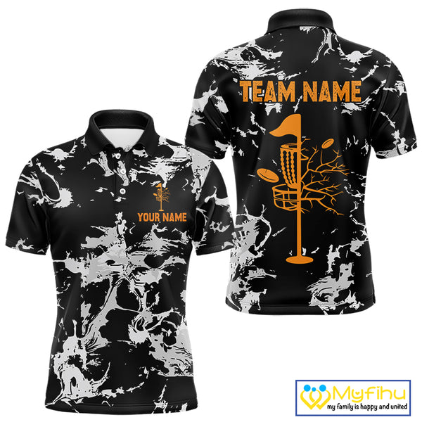 Black and Gray Camo Orange Disc Golf basket Mens Disc golf polo shirts Custom team disc golf jerseys NQS10796
