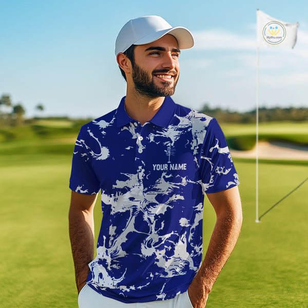 Blue and Gray Camo Disc Golf basket Mens Disc golf polo shirts Custom team disc golf jerseys NQS10797