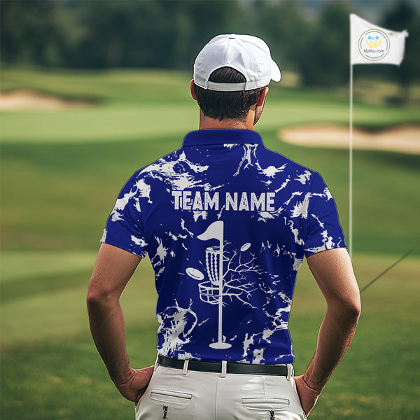 Blue and Gray Camo Disc Golf basket Mens Disc golf polo shirts Custom team disc golf jerseys NQS10797