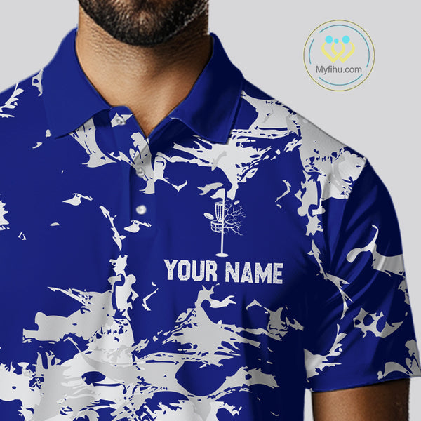 Blue and Gray Camo Disc Golf basket Mens Disc golf polo shirts Custom team disc golf jerseys NQS10797