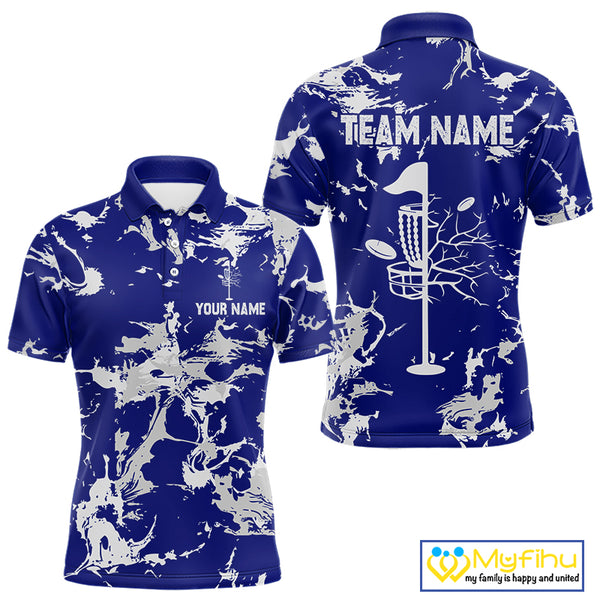 Blue and Gray Camo Disc Golf basket Mens Disc golf polo shirts Custom team disc golf jerseys NQS10797