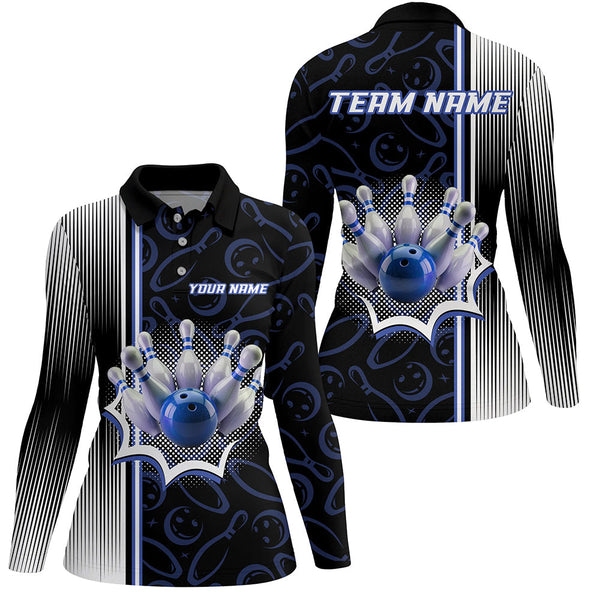 Blue Bowling Camo Custom Bowling Shirts For Women Bowling League Jerseys Bowler Outfit NQS8417