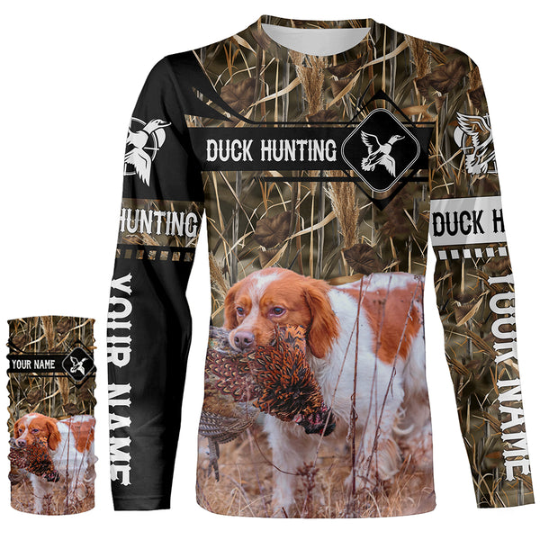 Pheasant Hunting with Brittany dog waterfowl camo Shirts, Personalized Duck Hunting Gifts FSD3727