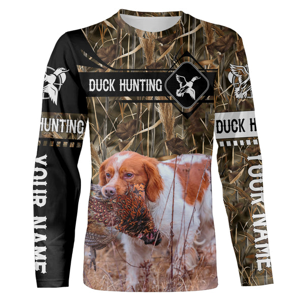 Pheasant Hunting with Brittany dog waterfowl camo Shirts, Personalized Duck Hunting Gifts FSD3727