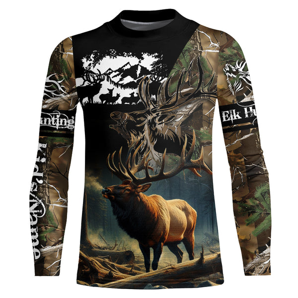 Bulk Elk hunting camouflage Custom name all over print Shirts, Personalized hunting Gifts FSD47