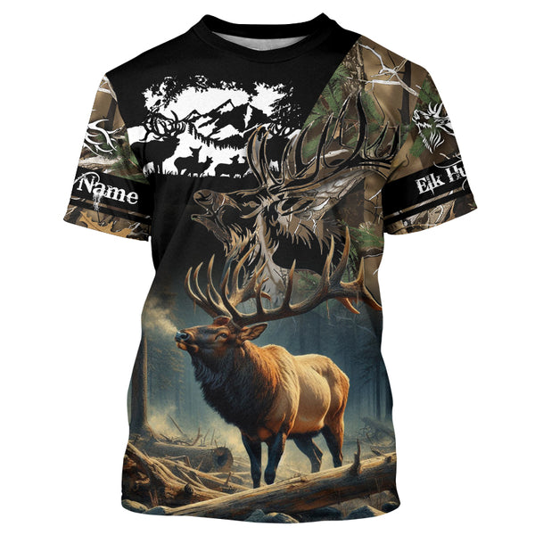 Bulk Elk hunting camouflage Custom name all over print Shirts, Personalized hunting Gifts FSD47