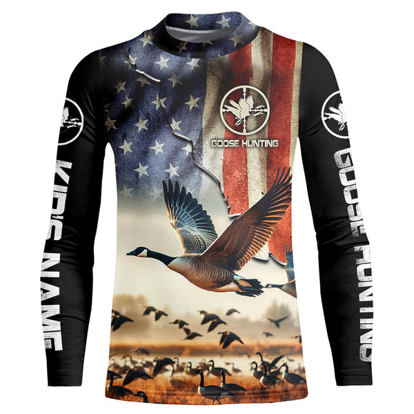 Goose hunting American flag custom Name all over print Shirts, Gift for Hunters FSD110