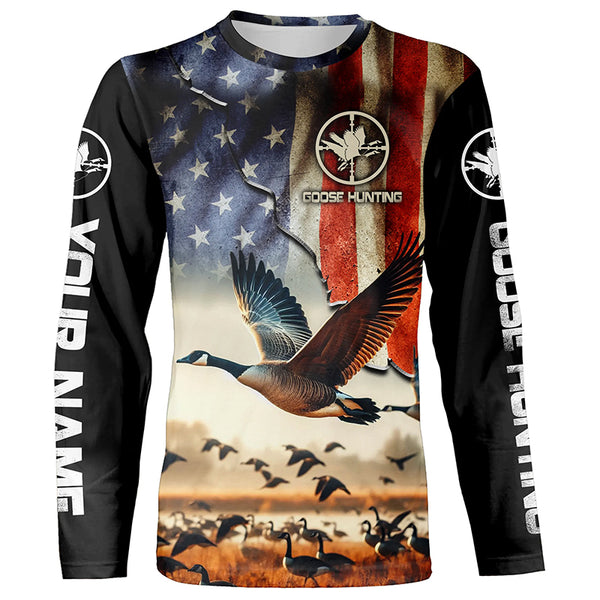 Goose hunting American flag custom Name all over print Shirts, Gift for Hunters FSD110