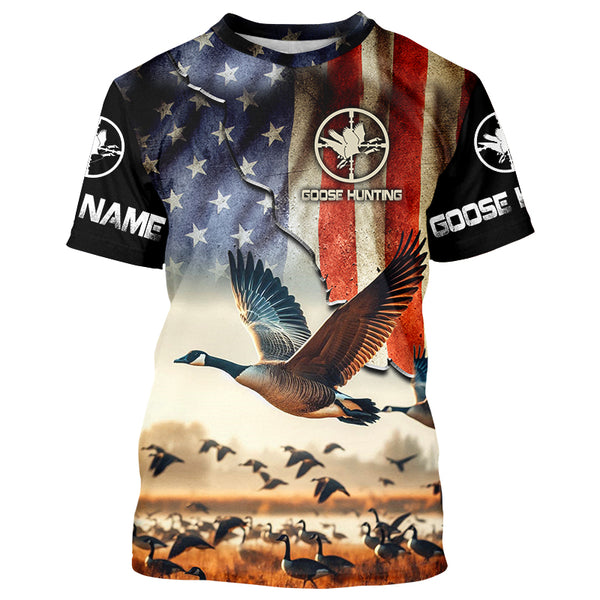 Goose hunting American flag custom Name all over print Shirts, Gift for Hunters FSD110