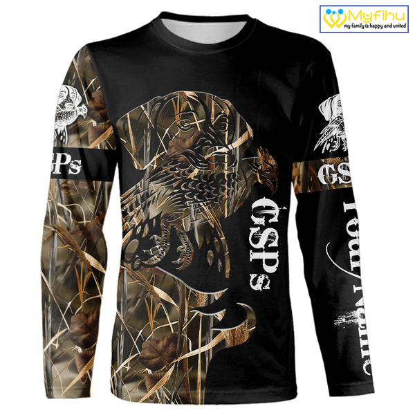 GSP German Shorthaired Pointer Bird Hunting Dog Camo Custom Name Shirts for Hunter FSD4695