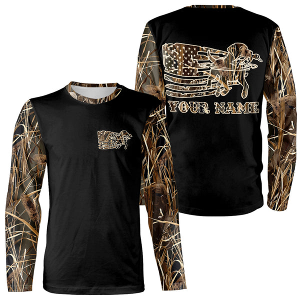 Duck Hunting American Flag Waterfowl Camo Custom Name Shirts for Duck Hunter FSD4696