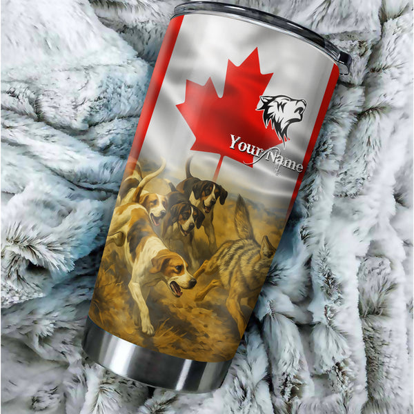 Coyote Hunting with Hounds Canada Flag Custom name Stainless steel Tumbler FSD3583-KYC