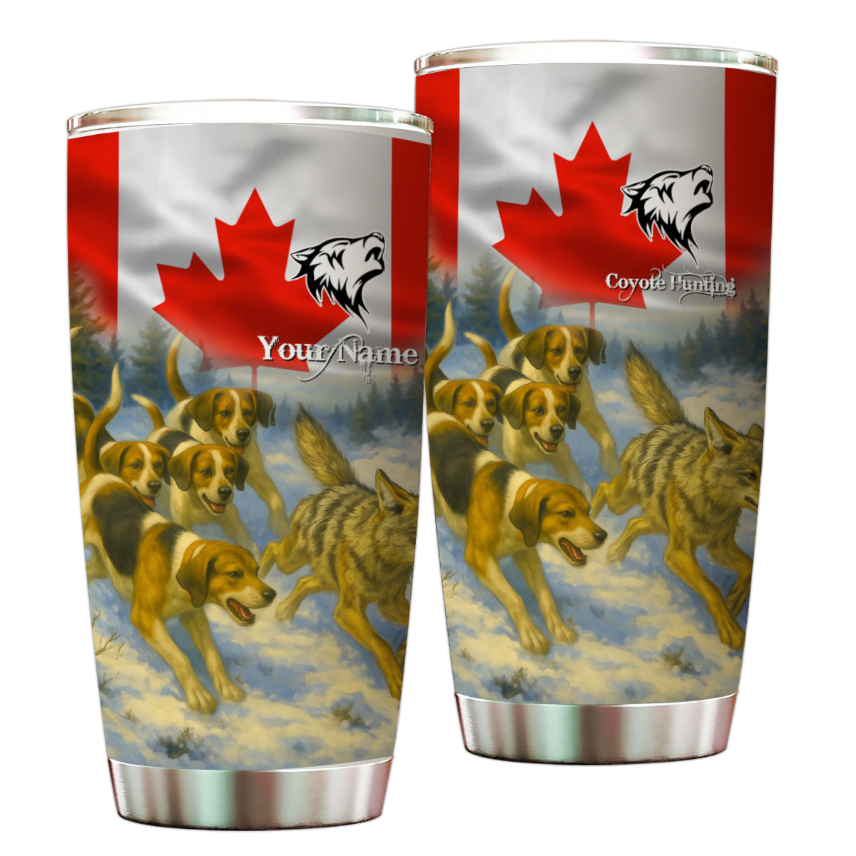 Coyote Hunting with Hounds Canada Flag Custom Stainless steel Tumbler FSD3583-KYC