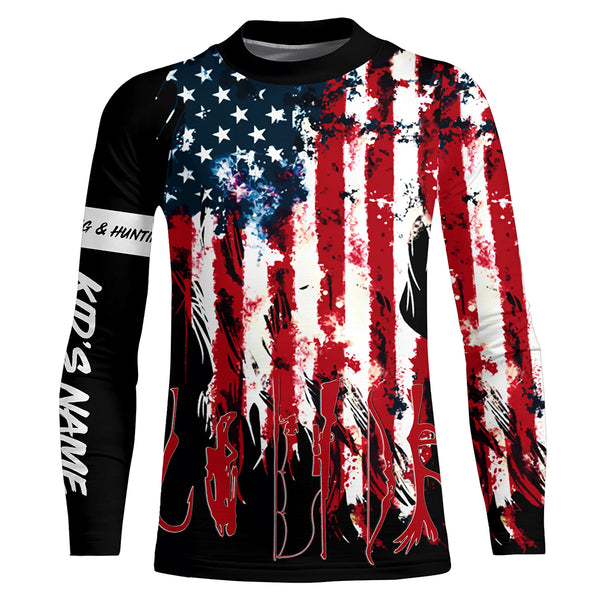 American Flag Fishing and Hunting UV protection Customized Name Shirt, Fisherman Hunters gift shirt FSD4087