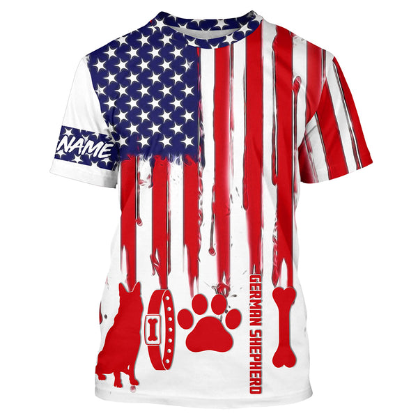 German Shepherd American flag custom Name all over print Shirts for dog Owner, dog Lovers FSD4120