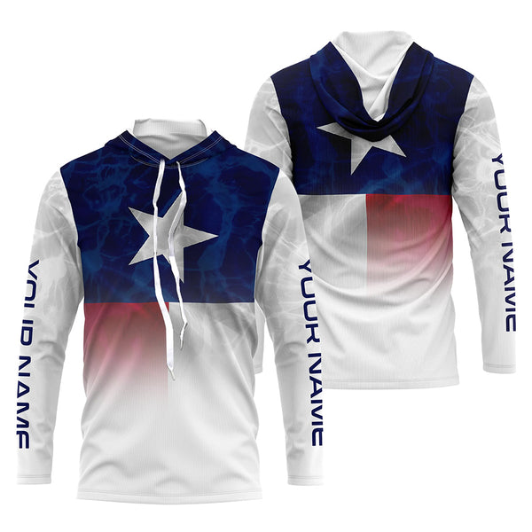 Texas flag Performance Shirts, Custom Name TX Fishing water wave UV Protection shirts for Fisherman FSD4053