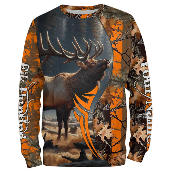 Elk hunting Orange camouflage custom Name all over print Shirts, Personalized gifts for hunter FSD1825