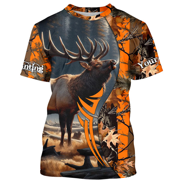 Elk hunting Orange camouflage custom Name all over print Shirts, Personalized gifts for hunter FSD1825