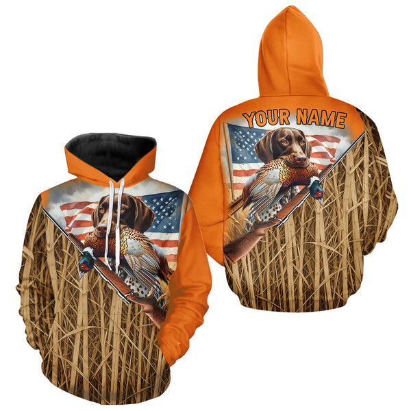 Pheasant hunting US flag German Shorthaired Pointer dog Orange Shirt for men FSD4711