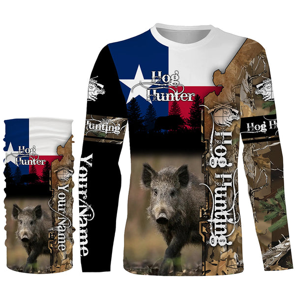 Wild Hog Hunting Texas Flag Camo Custom Name Shirts, TX Hog hunting shirt for hunter FSD332