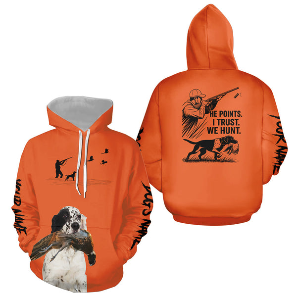English Setter Pheasant Hunting Custom Name Orange Shirts, Pheasant Hunting Clothes FSD4729