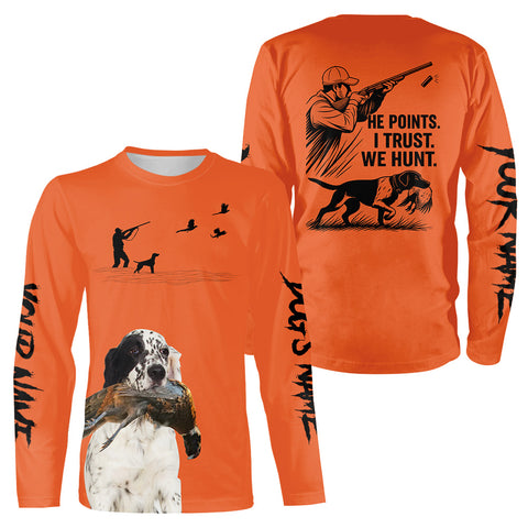 English Setter Pheasant Hunting Custom Name Orange Shirts, Pheasant Hunting Clothes FSD4729