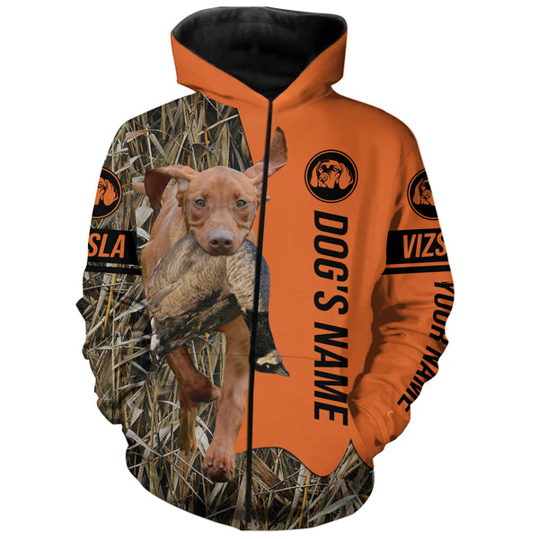 Vizsla Hunting Dog Customized Name Zip Up Hoodie Shirt for Hunters FSD4078
