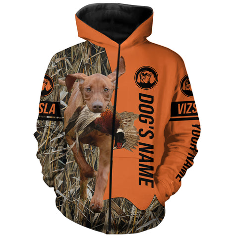 Vizsla Hunting Dog Customized Name Zip Up Hoodie Shirt for Hunters FSD4078