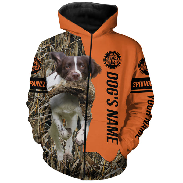 English Springer Spaniel Hunting Dog Customized Name Zip Up Hoodie Shirt FSD4079