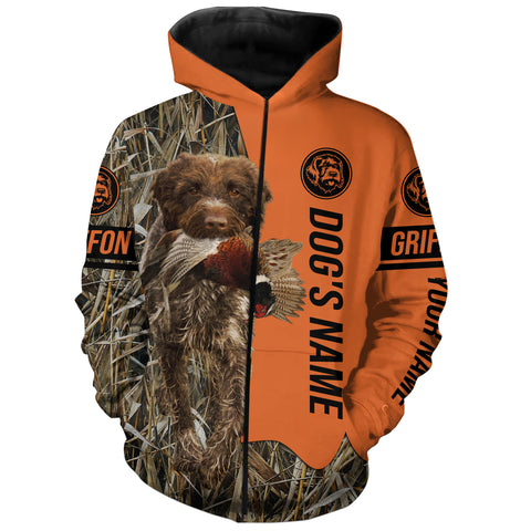 Wirehaired Pointing Griffon Hunting Dog Customized Name Zip Up Hoodie Shirt FSD4081